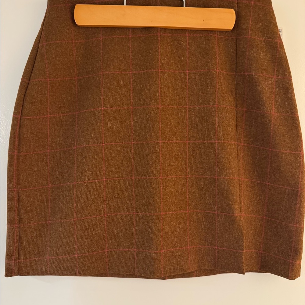 Leith Brown Plaid Pencil Skirt